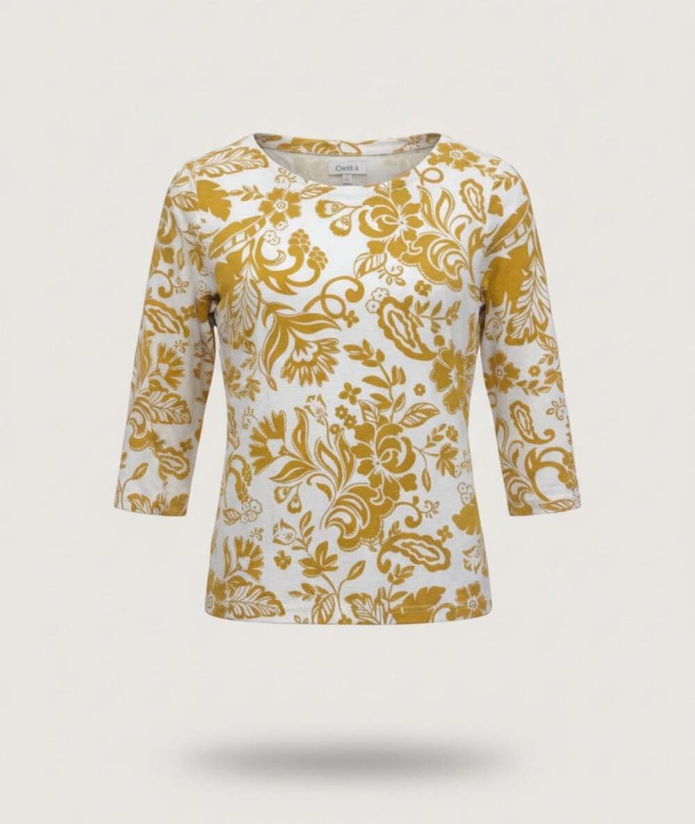 Croft & Barrow Floral Top Size XL Gold White Cotton 3/4 Sleeve